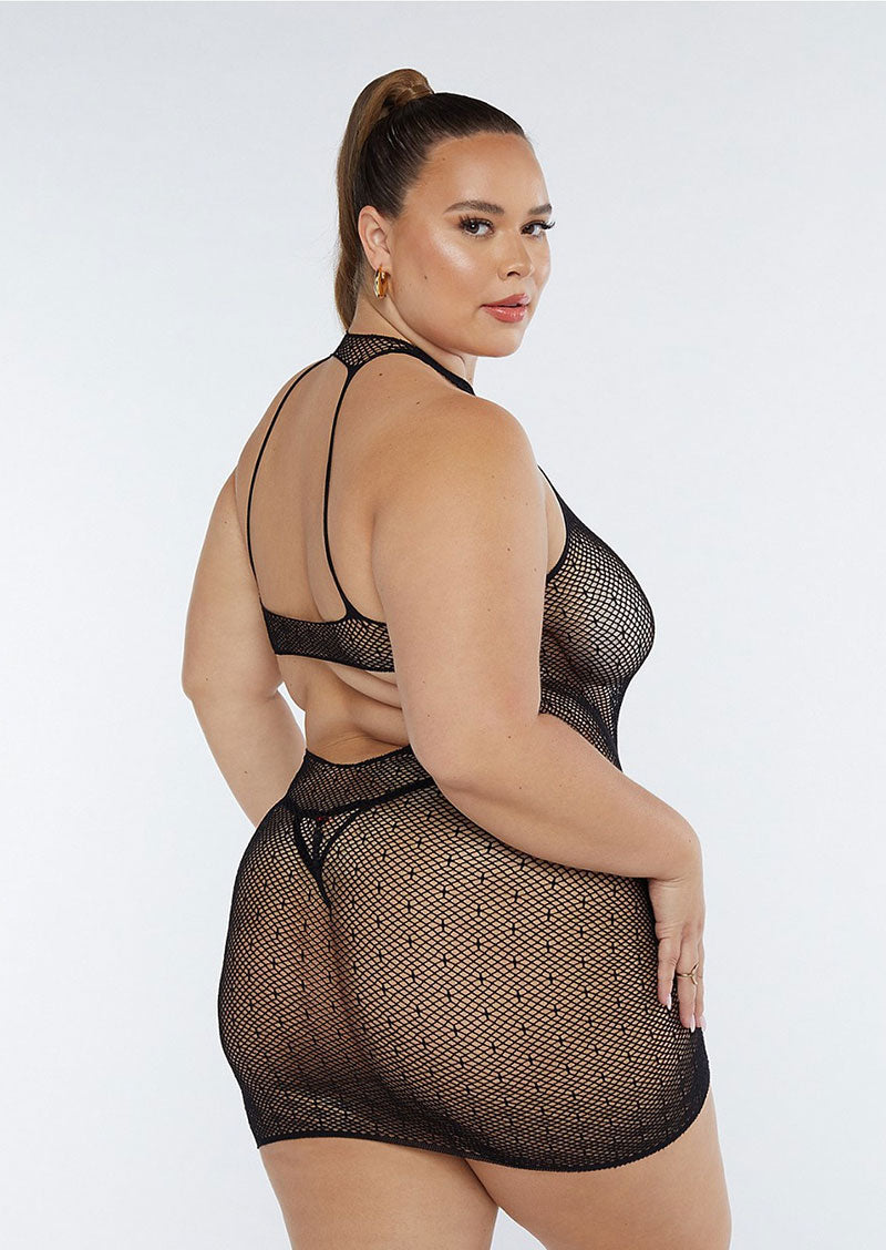 V-Day Mock Neck Fishnet Slip
