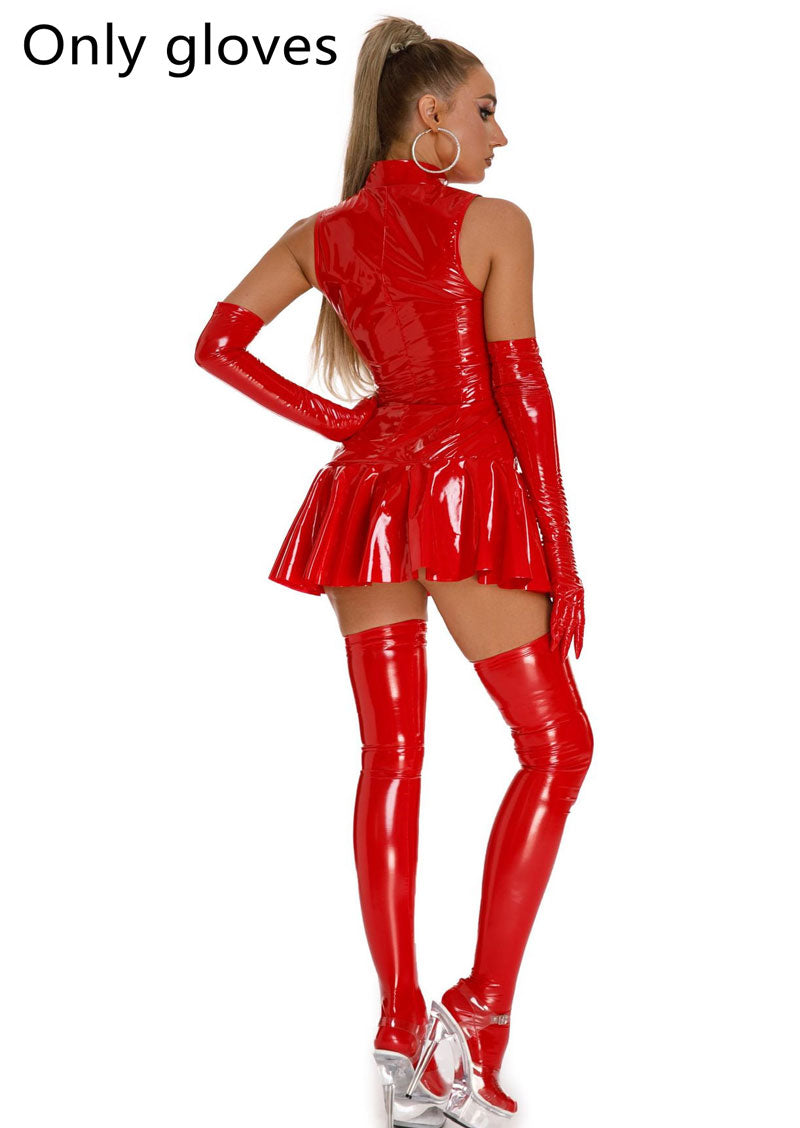 Patent PU Leather Mirror Lingerie Women Tight One Piece Dress